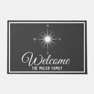 Nautical Dark Grey & White Compass - Personalized Doormat