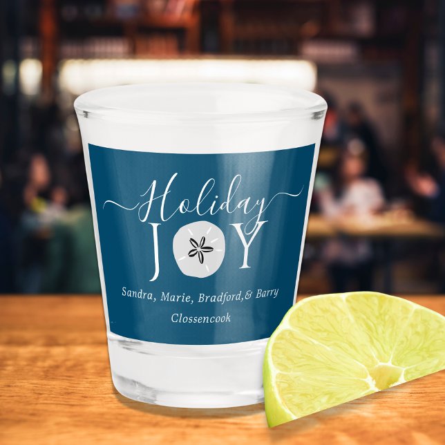 Nautical Dark Teal Blue Joy Sand dollar Shot Glass (Creator Uploaded)