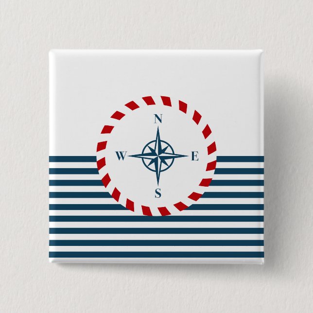 Nautical design 2 inch square button (Front)