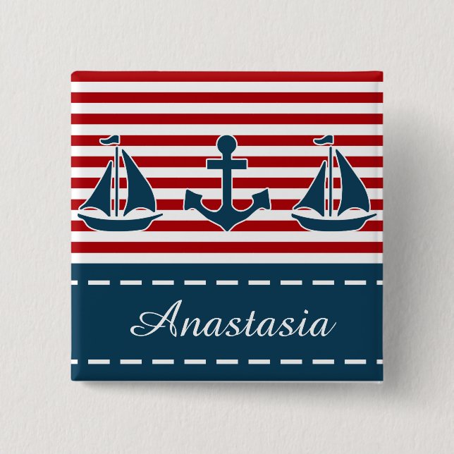 Nautical design 2 inch square button (Front)