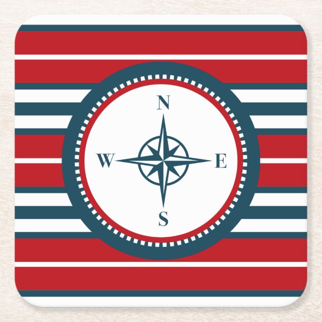 Nautical design square paper coaster (Front)