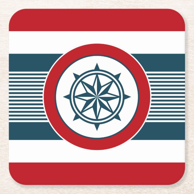 Nautical design square paper coaster (Front)