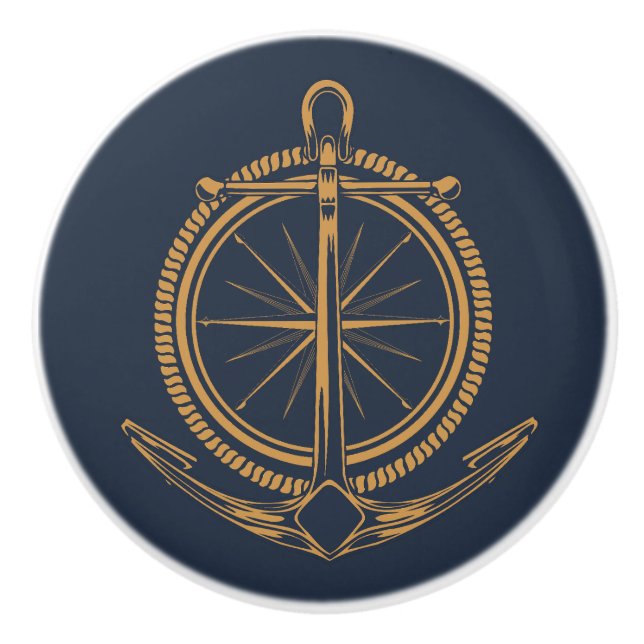 Nautical design with gold compass and anchor ceramic knob (Front)