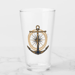 Nautical design with gold compass and anchor glass