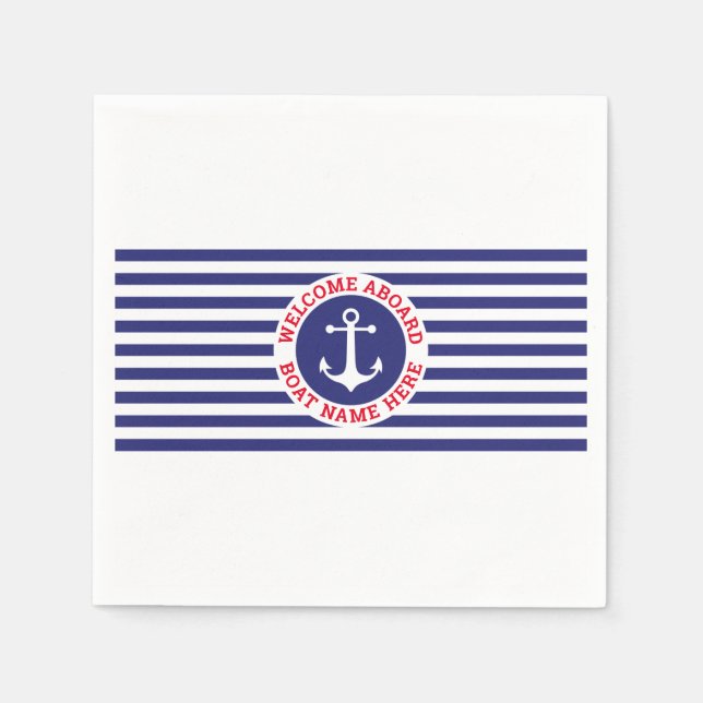 Nautical Design with Navy Stripes Napkin (Front)