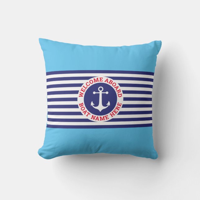 Nautical Design with Navy Stripes Throw Pillow (Front)