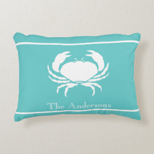 Nautical design with White Crab on Teal Blue Accent Pillow