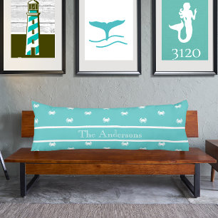 Nautical design with White Crab on Teal Blue  Body Pillow