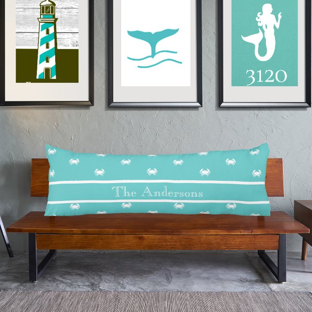 Nautical design with White Crab on Teal Blue  Body Pillow (Creator Uploaded)