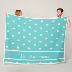 Nautical design with White Crab on Teal Blue Fleece Blanket