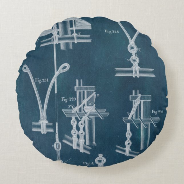 Nautical Detail Blueprint IV Round Pillow (Front)