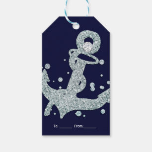 Nautical Diamond Anchor Bling Glam Beach Party Gift Tags