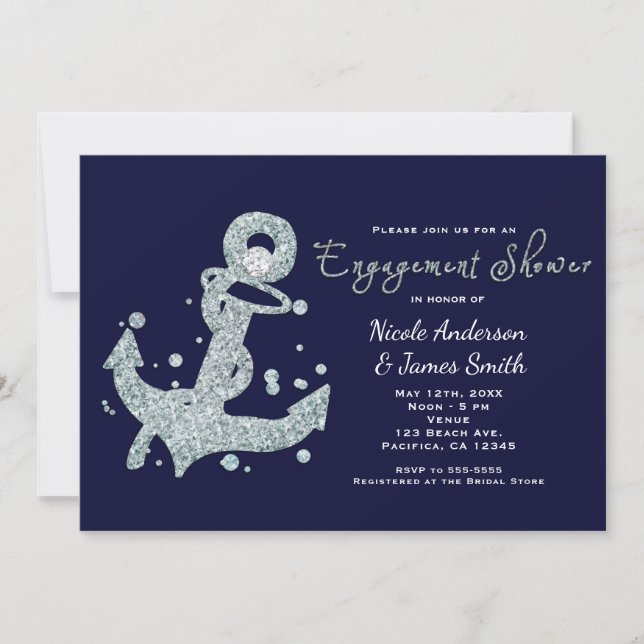Nautical Diamond Anchor ENGAGEMENT Invitations (Front)
