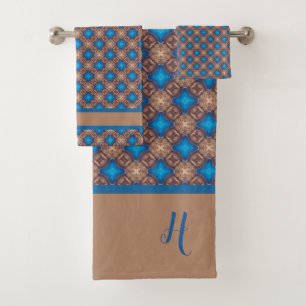 Nautical Diamond Pools & Stripes Pattern Bath Towel Set