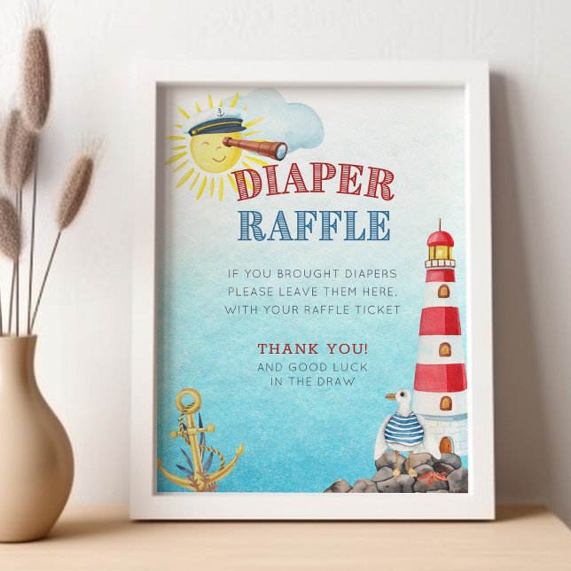 Nautical Diaper Raffle Baby Shower Poster (Diaper Raffle Sign - printed or digital - from my Ahoy it's a boy Nautical Baby Shower collection)