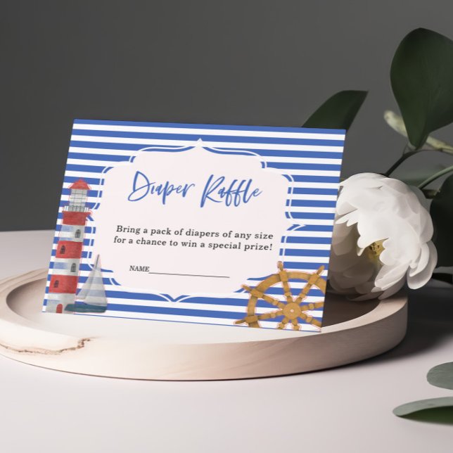 Nautical Diaper Raffle Blue boy Baby Shower Card (Creator Uploaded)