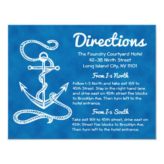 Nautical Directions Ship Anchor Blue Wedding Card