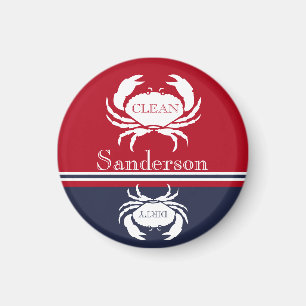 Nautical Dishwasher Clean Red Navy Blue Crab  Magnet