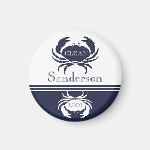 Nautical Dishwasher Clean White Navy Blue Crab Magnet