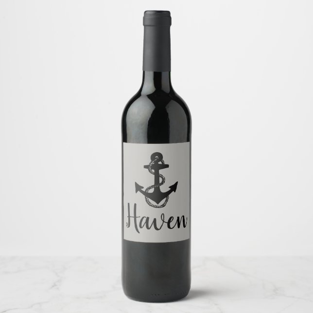 nautical distressed ANCHOR and rope | Wine Label (Front)