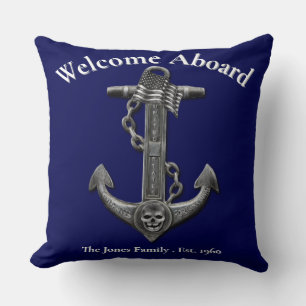 Nautical distressed anchor US flag personalize  Throw Pillow