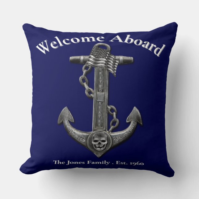 Nautical distressed anchor US flag personalize  Throw Pillow (Front)