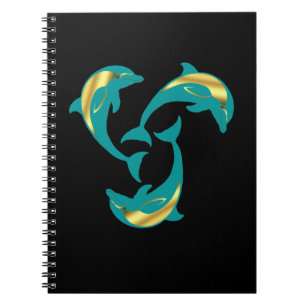 Nautical dolphin aqua blue gold silhouette noteboo notebook