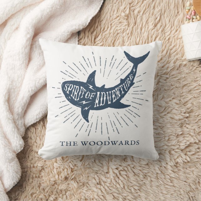 Nautical Dolphin Personalized Family Name  Throw Pillow (Blanket)