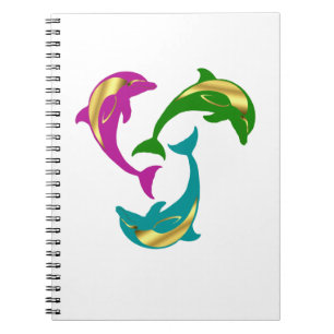 Nautical dolphin pink/aqua/green gold notebook