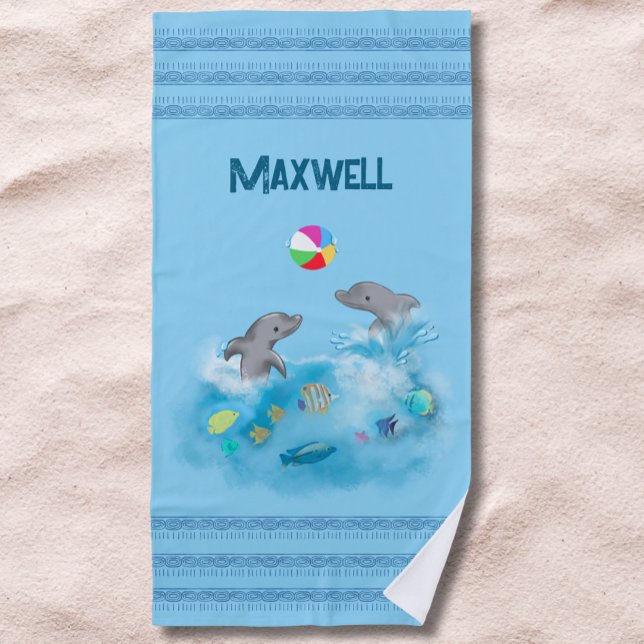 Nautical Dolphin Summer Fun Volleyball Boys Beach Towel (Creator Uploaded)