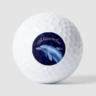 Nautical Dolphin Watercolor Navy Blue Coastal  Bot Golf Balls