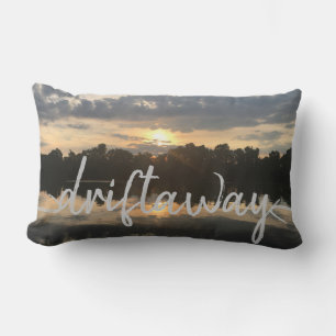 nautical DRIFT AWAY lettering with sunset Lumbar Pillow