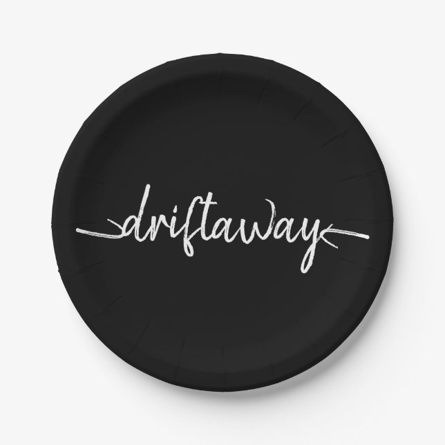 nautical DRIFT AWAY script lettering | Paper Plate (Front)