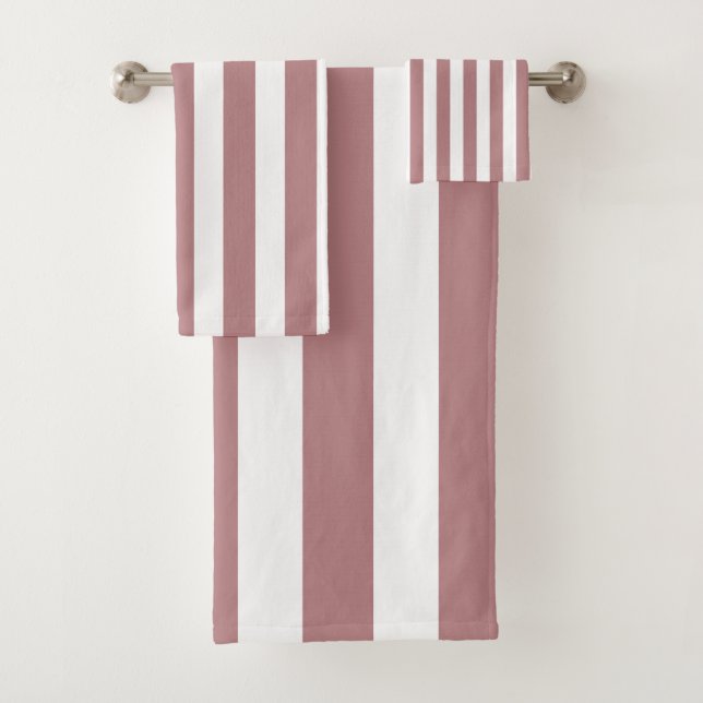 Nautical Dusty Pink & White Striped Bath Towel Set (Insitu)