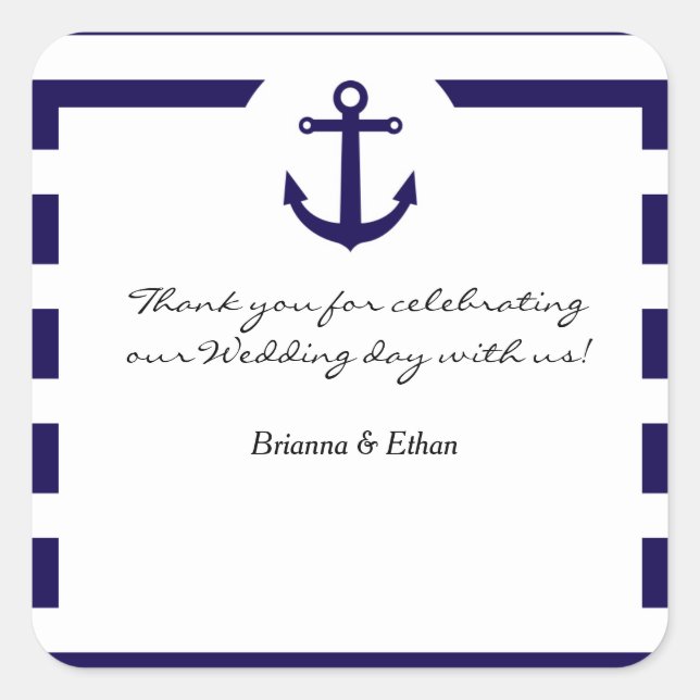 Nautical Elegant Anchor Striped Wedding Stickers (Front)