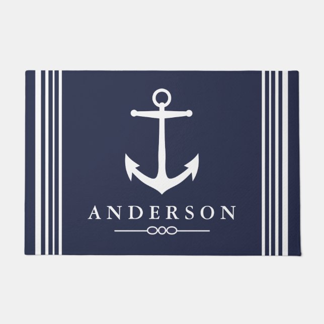 Nautical Elegant White Anchor | Personalized Doormat (Front)
