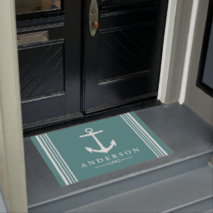 Nautical Elegant White Anchor   Personalized Doormat