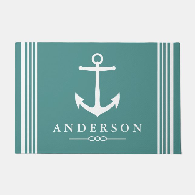 Nautical Elegant White Anchor | Personalized Doormat (Front)