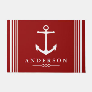 Nautical Elegant White Anchor Personalized Doormat