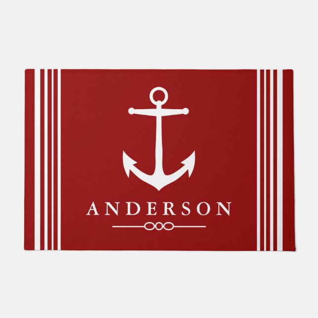 Nautical Elegant White Anchor | Personalized Doormat (Front)