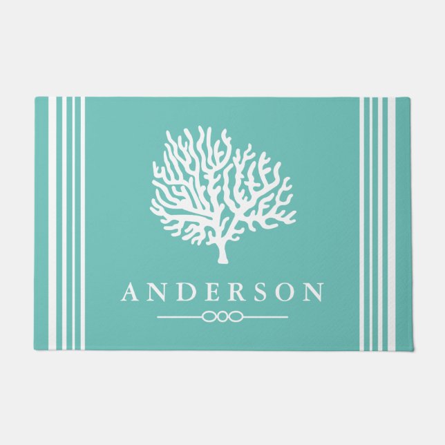 Nautical Elegant White Sea Coral | Personalized Doormat (Front)