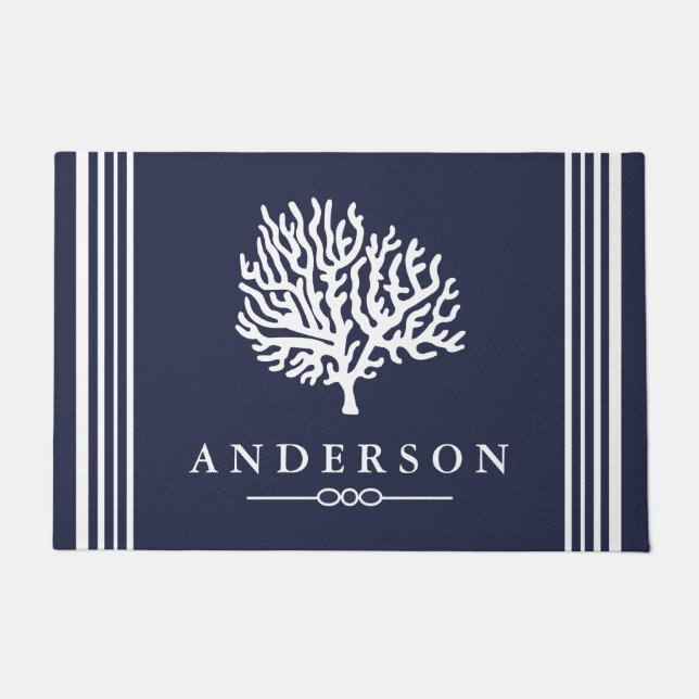 Nautical Elegant White Sea Coral | Personalized Doormat (Front)