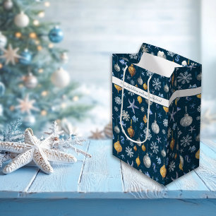 Nautical Elements & Coastal Snowflakes Holiday Medium Gift Bag