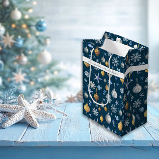 Nautical Elements & Coastal Snowflakes Holiday Medium Gift Bag