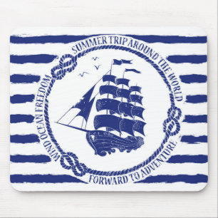 Nautical Emblem With Sailing Ship Mouse Pad