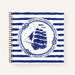 Nautical Emblem With Sailing Ship Notebook