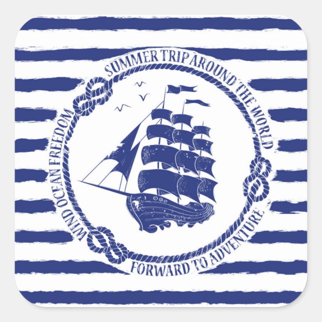 Nautical Emblem With Sailing Ship Square Sticker (Front)