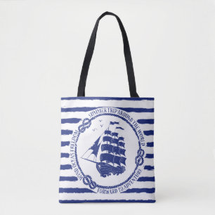 Nautical Emblem With Sailing Ship Tote Bag