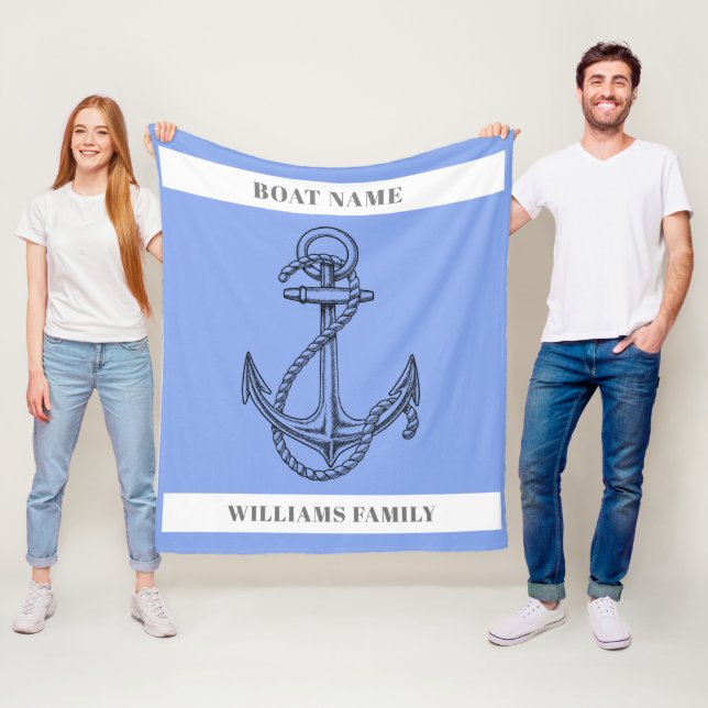"Nautical Escape" Personalized Boat Name Anchor  Fleece Blanket (In Situ)