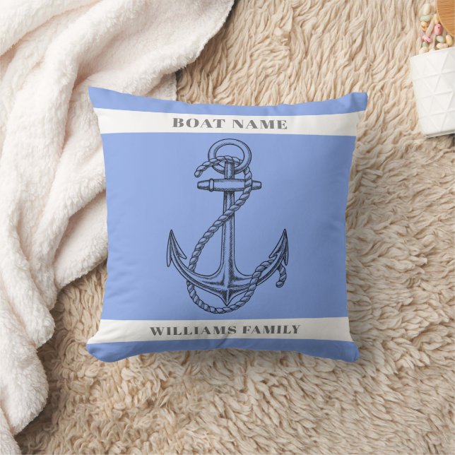 "Nautical Escape" Personalized Boat Name Anchor  Throw Pillow (Blanket)